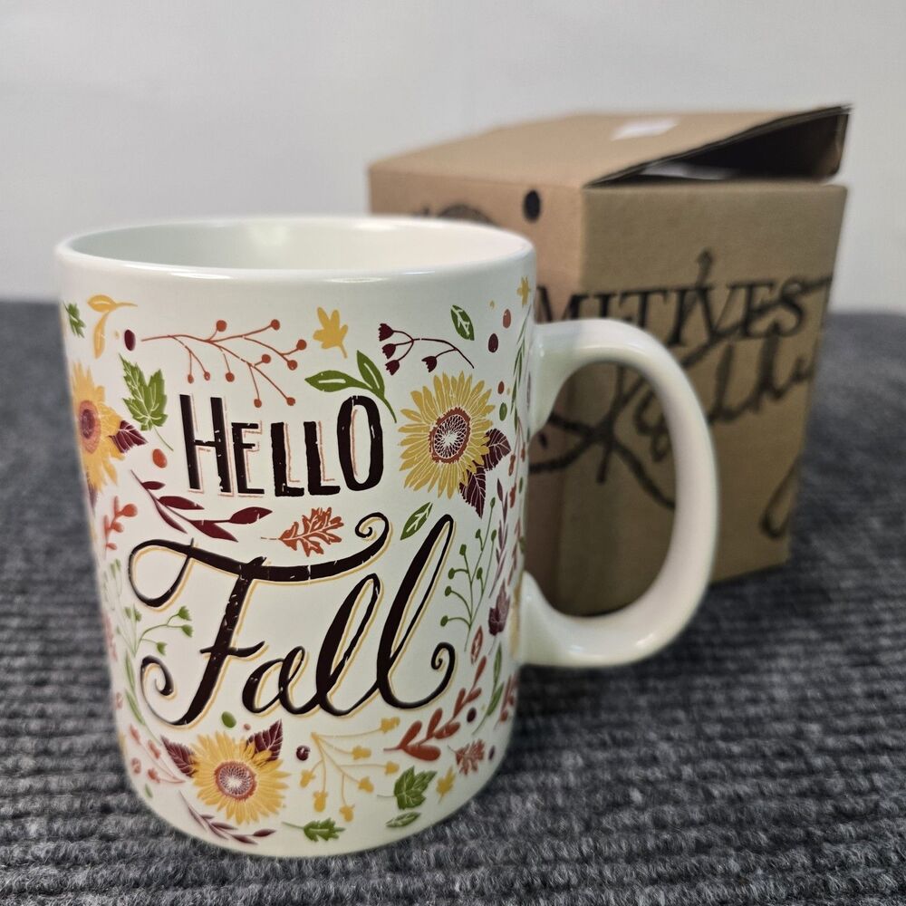 Hello Fall Coffee Cup Mug Primitives By Kathy Large Cup Thanksgiving Holiday